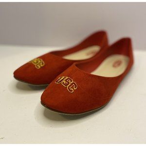 USC Embroidered Red Suede Flats